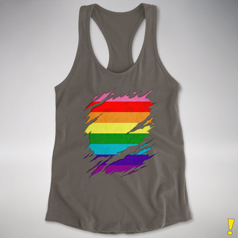 Original Gilbert Baker LGBTQ Gay Pride Flag Ripped Reveal Racerback - Dark Grey